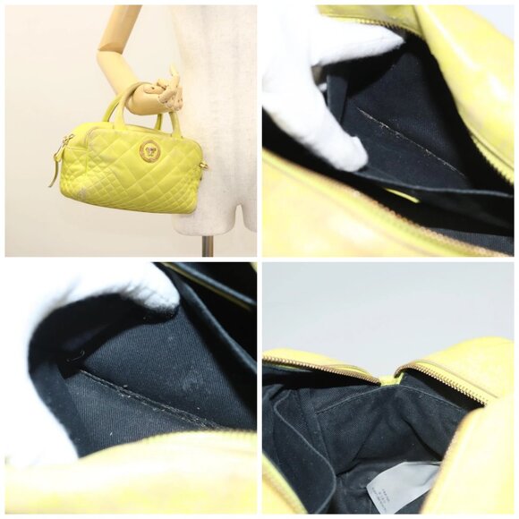 VERSACE Hand Bag Leather Green Gold - Picture 15 of 15